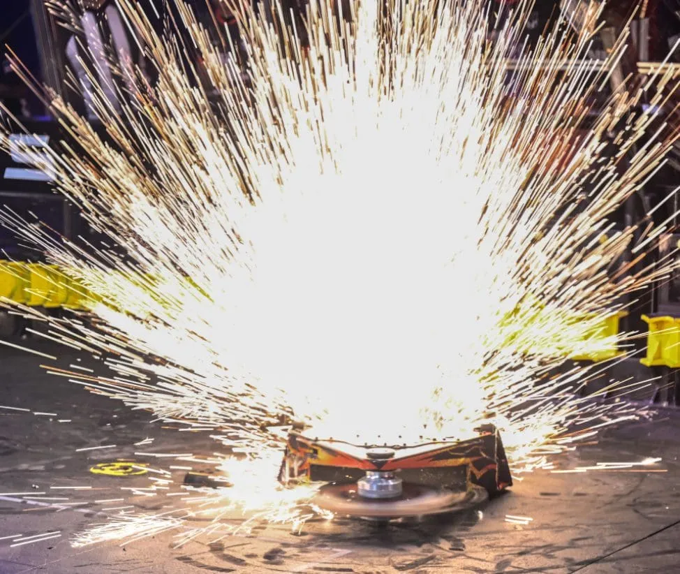Son of Whyachi sending up sparks in the BattleBots arena